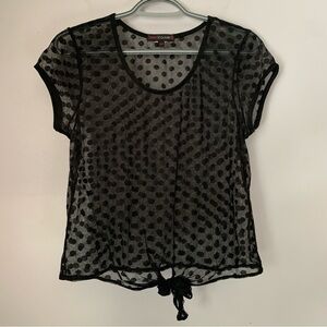 Candy Couture Black Sheer Polka Dot Mesh Top Tie Front Medium